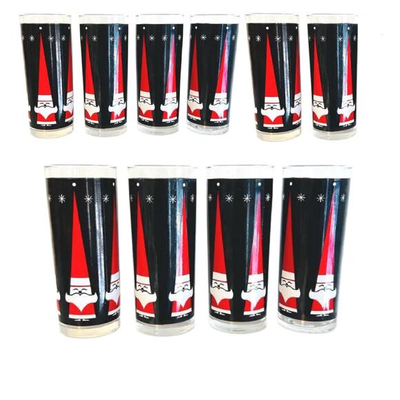 Mid Century Holt Howard Libby SANTA Glasses, Santa Tumblers, Set of 10 - Picture 2 of 11